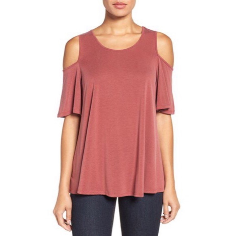 Bobeau Cold Shoulder Flutter Sleeve Top